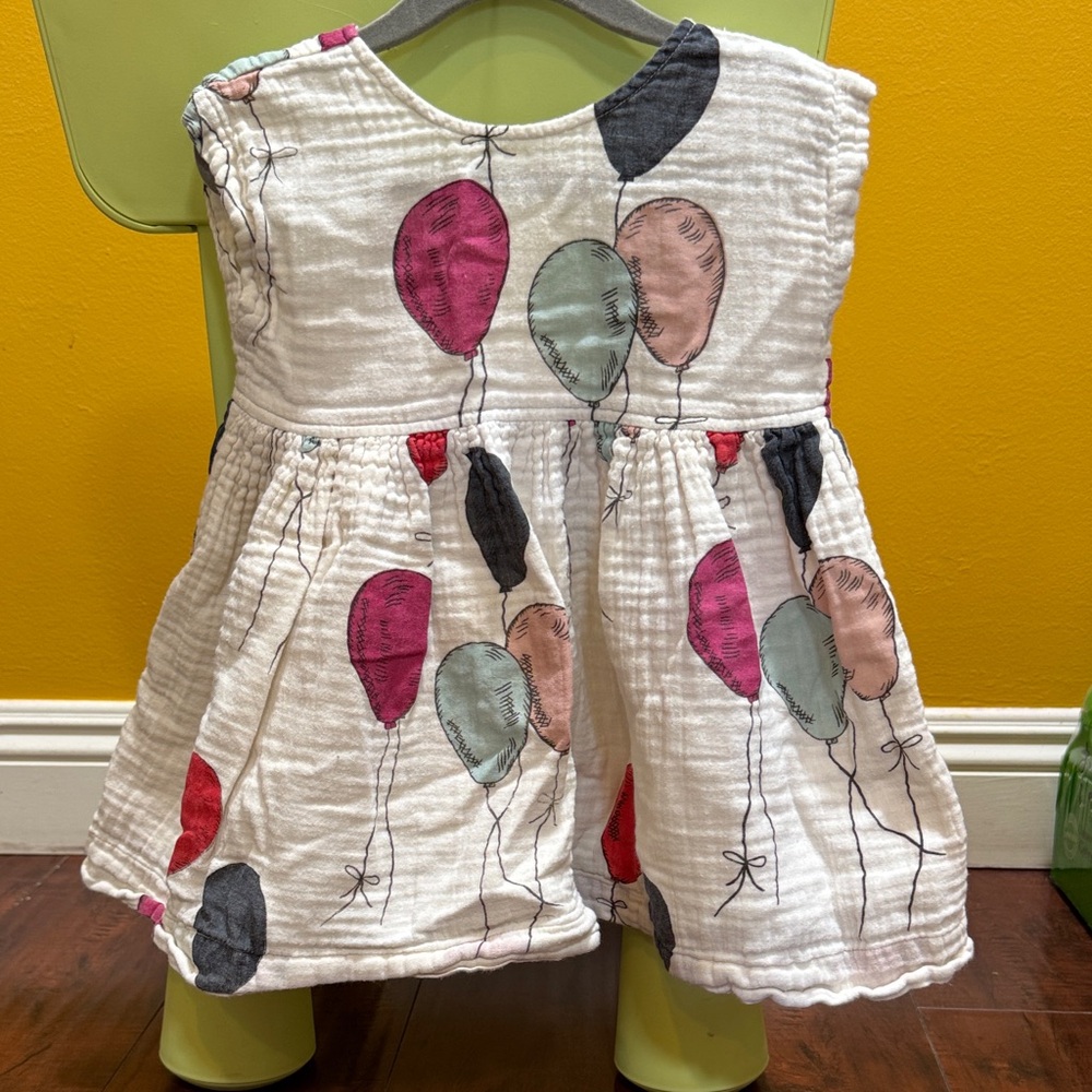 Balloon Print Baby Dress - pink chicken